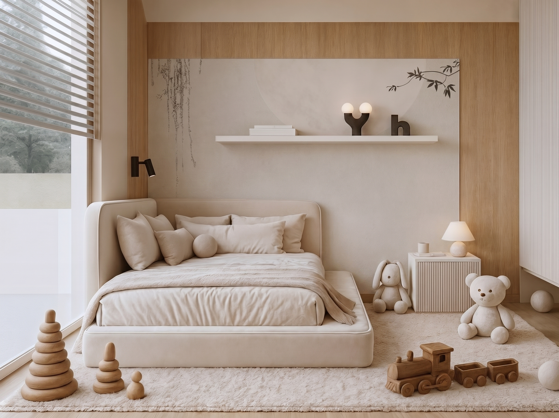 Close-up of Tsuki Glow mural wallpaper showing deep moonlit tonal detail