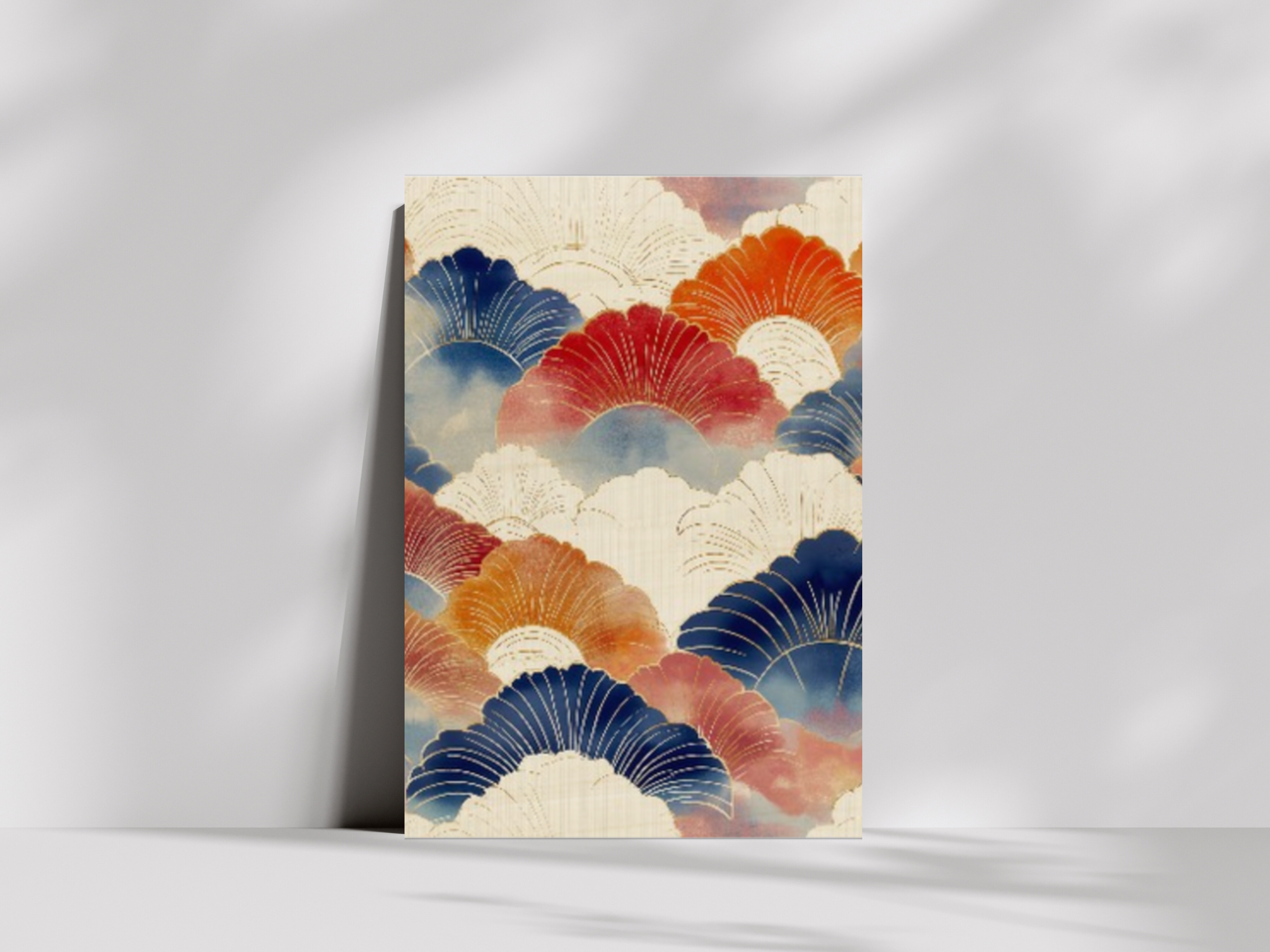Ume Harmony Japandi wooden wall art, layered fan shapes on a living room wall