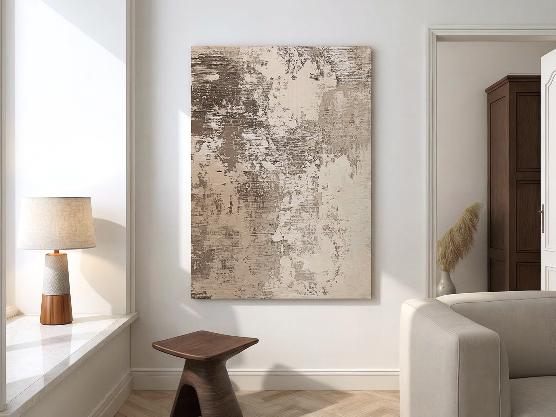 Wabi-Sabi Essence Japandi wooden wall art styled in a study setting