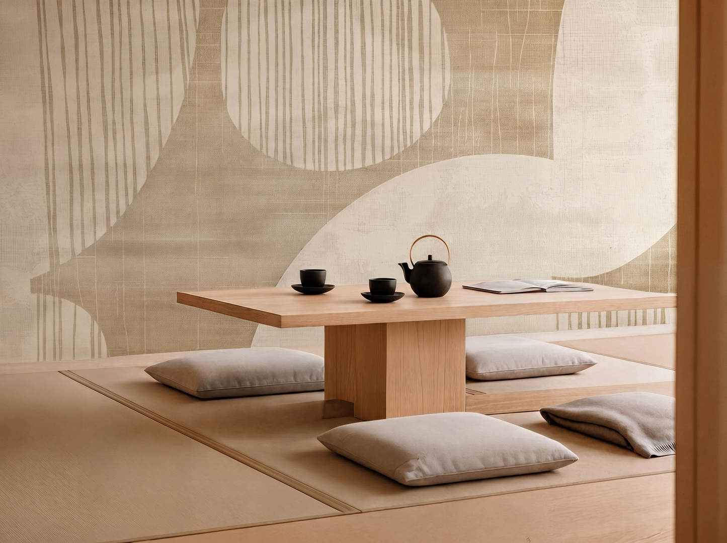 Close-up of Wabi-Sabi Circle mural wallpaper showing imperfect circular detail