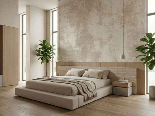 Close-up of Wataru Dust mural wallpaper showing weathered woven texture