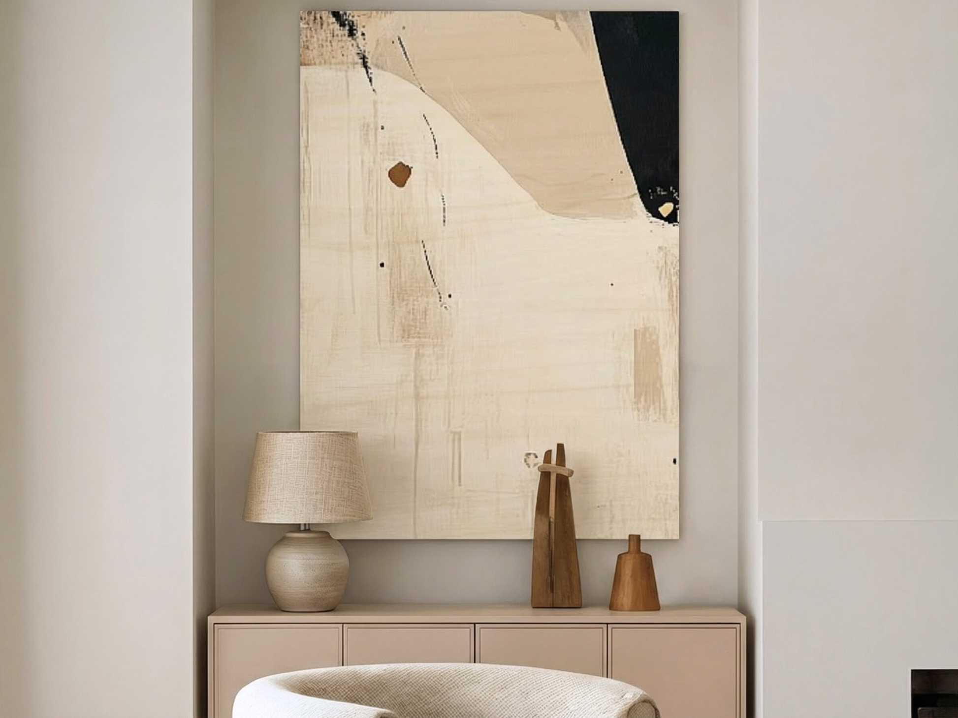 Close-up of Whispering Contours wooden wall art showing fluid contour detail