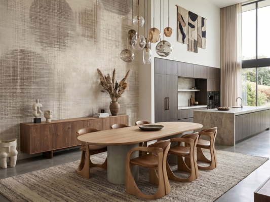 Close-up of Yutaka Fade mural wallpaper showing faded woven detail