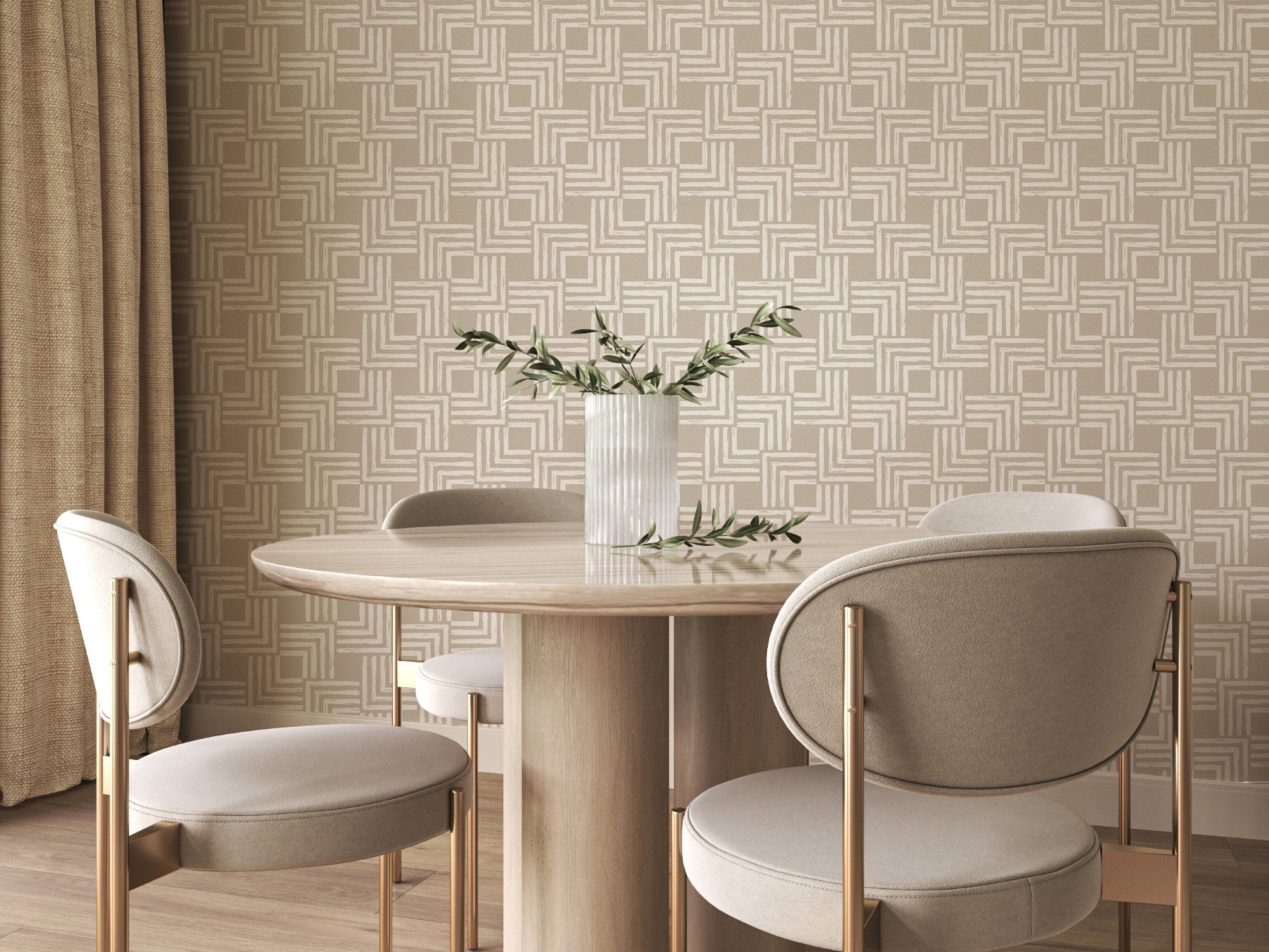 Serenity Lines Japandi pattern wallpaper, soft linear brushwork on a bedroom wall